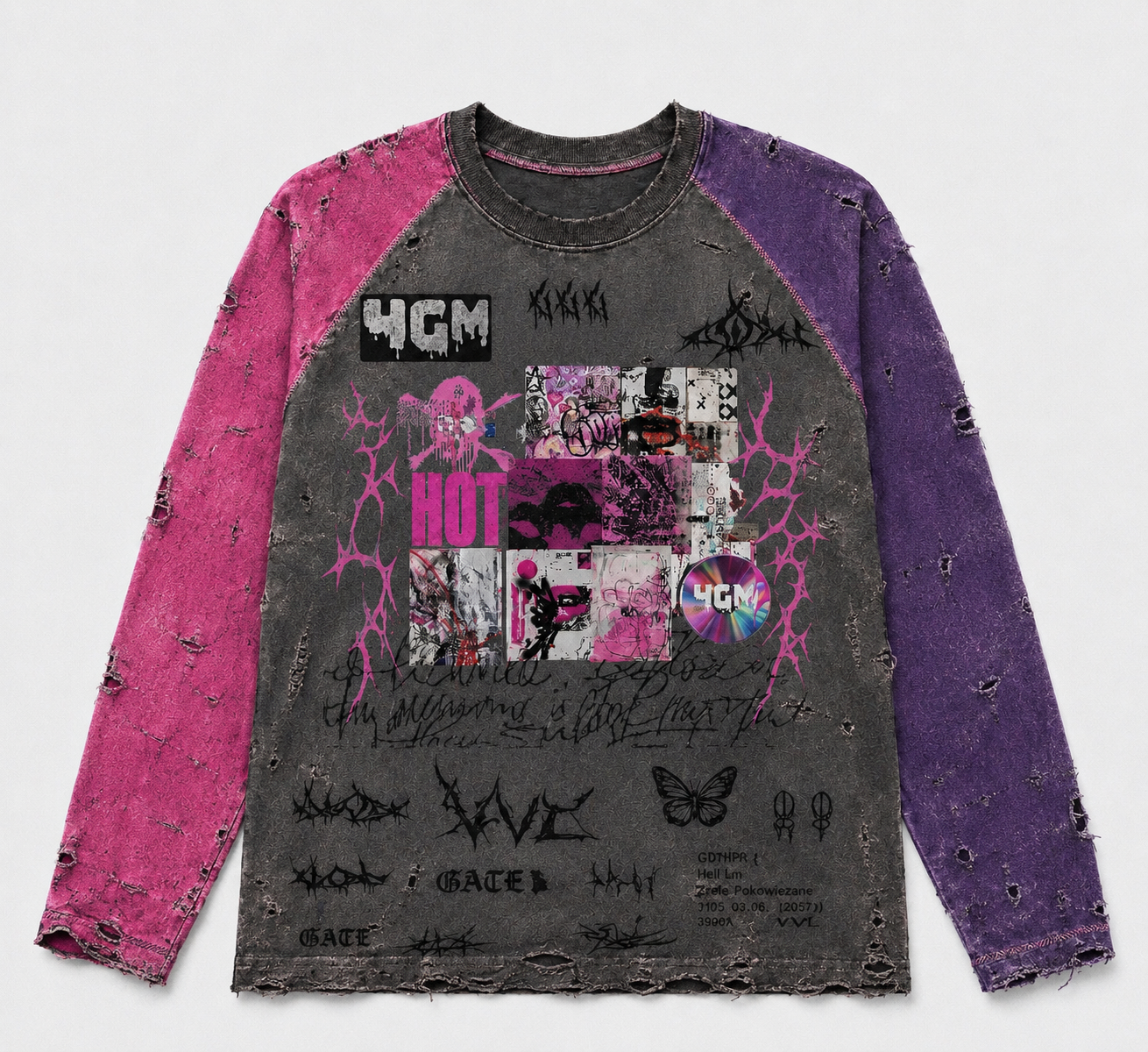 4GM PINK AND PURP LONG SLEEVE DISTRUCTION T